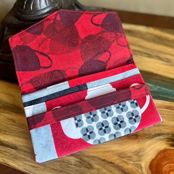 Cash Envelope/Receipt holder Fabric Handmade Wallet Tea Time Teapots and Cups - Picture 3 of 4